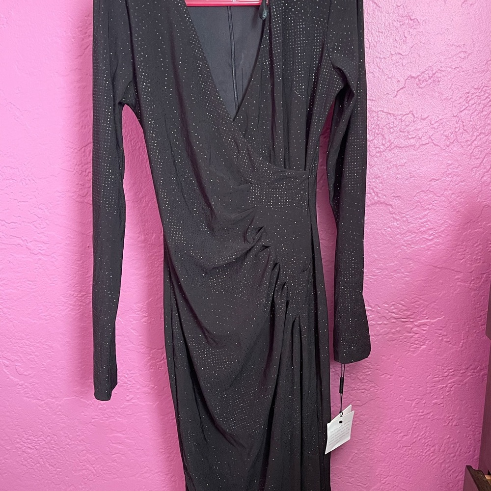 Beautiful Calvin Klein sparkling ruched faux wrap sparkle dress